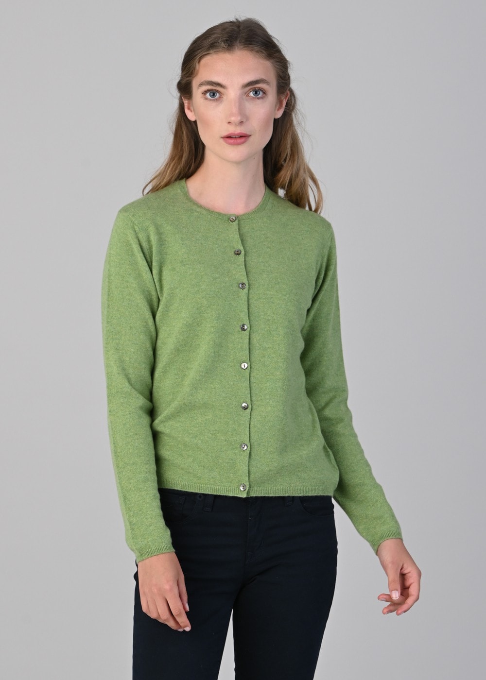 Millie Cashmere High Button Cardigan - Foliage - 4