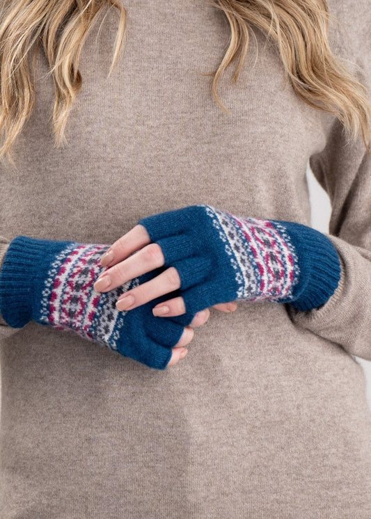Alba Lambswool Fingerless Gloves - Peacock - 2