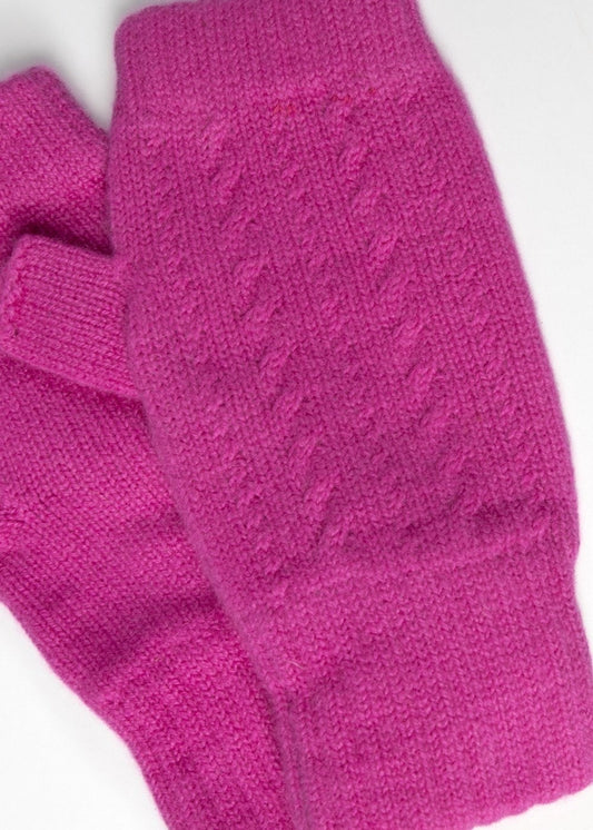 Briar Cashmere Fingerless Mittens - Neon Rose - 2