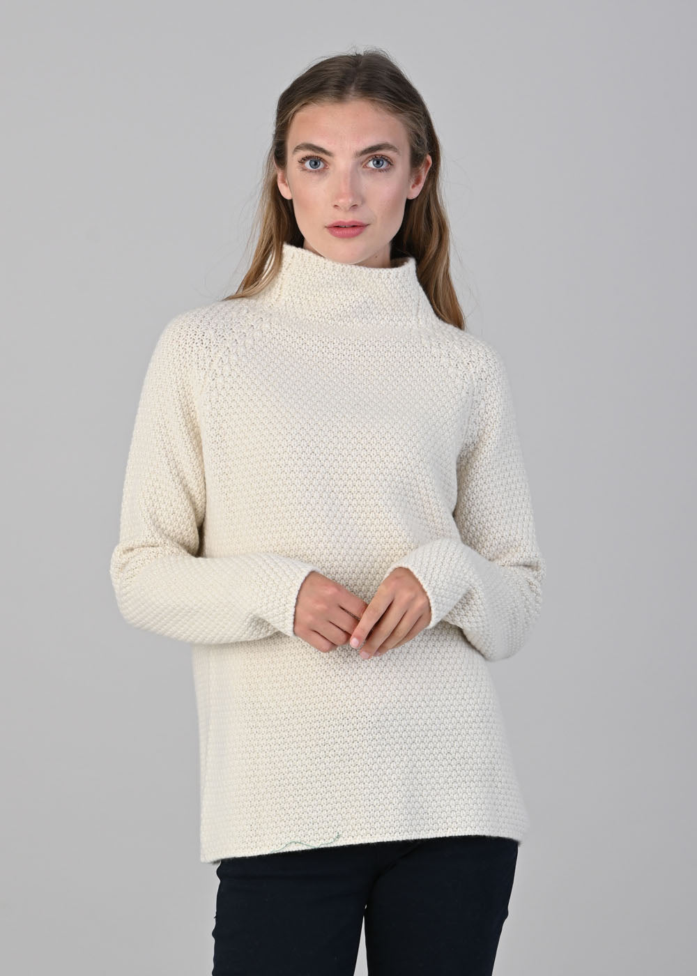 Olivia Cashmere Funnel Neck White Undyed