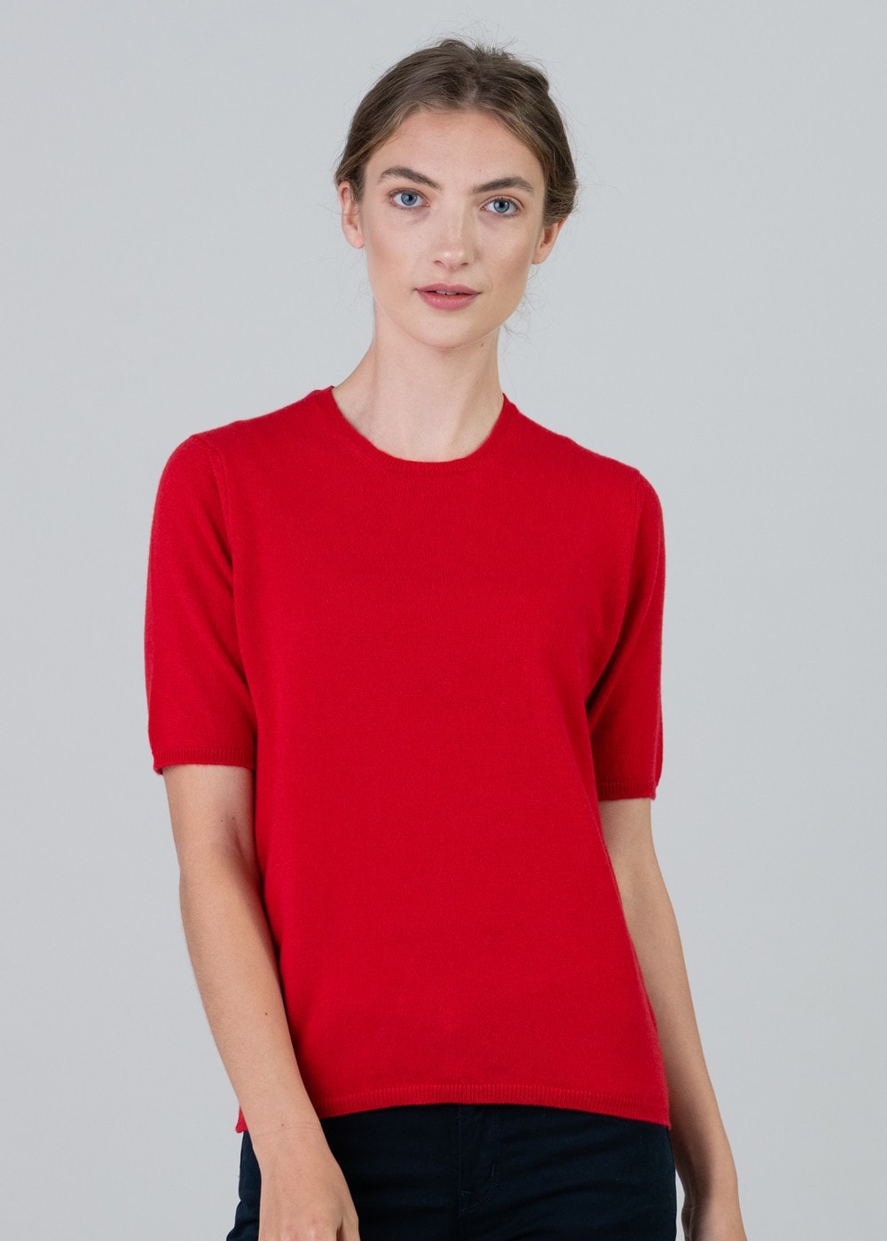Millie Cashmere Short Sleeve Crew - Cardinal - 2