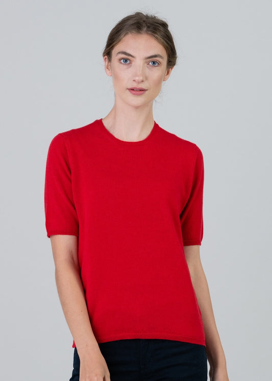 Millie Cashmere Short Sleeve Crew - Cardinal - 2