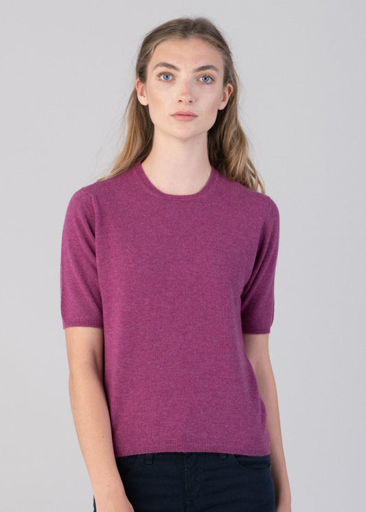 Millie Cashmere Short Sleeve Crew - Loganberry - 2