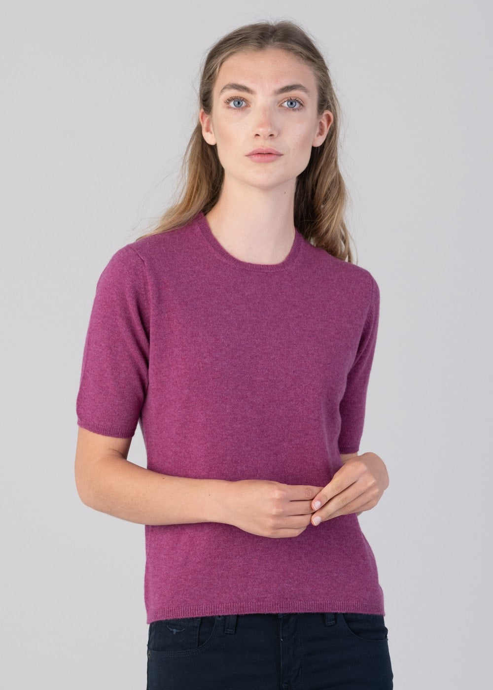 Millie Cashmere Short Sleeve Crew - Loganberry - 3