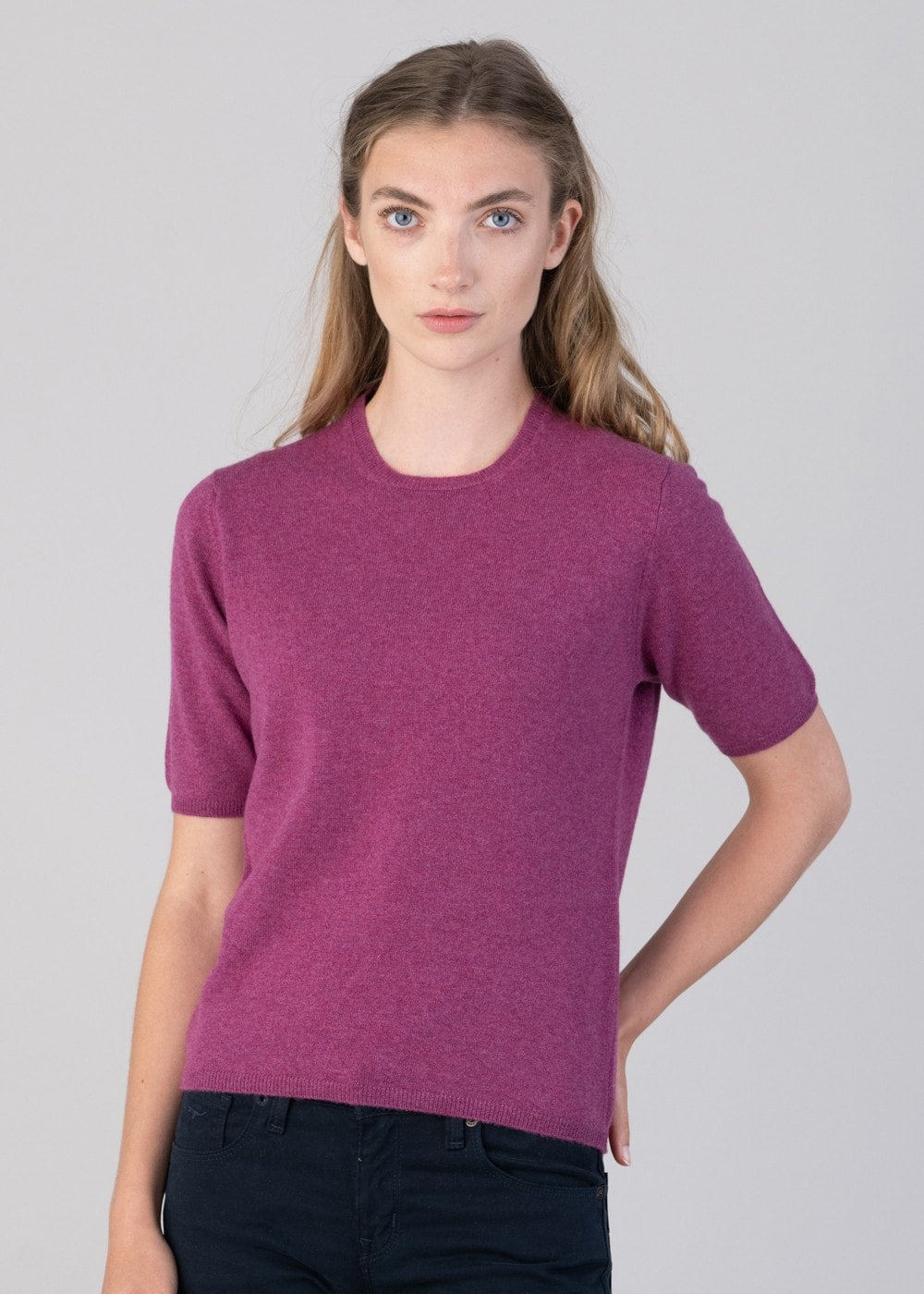 Millie Cashmere Short Sleeve Crew - Loganberry - 4