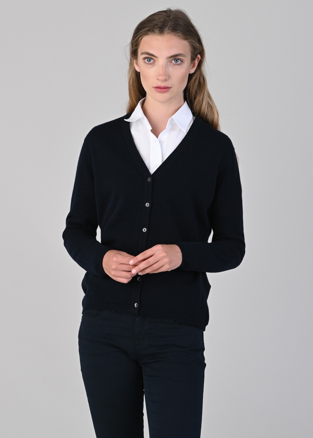 Millie Cashmere Vee Cardigan - Navy - 2