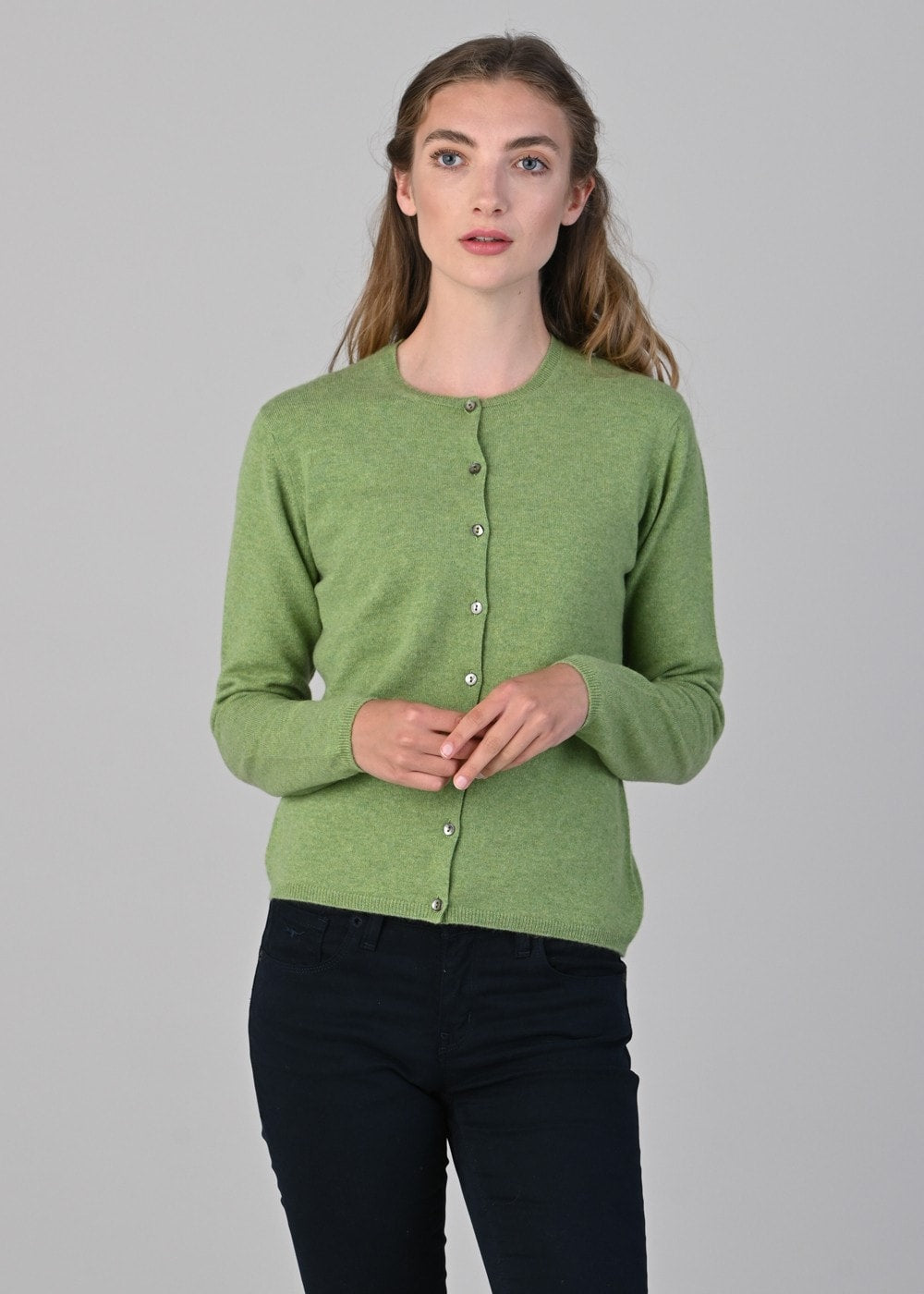 Millie Cashmere High Button Cardigan - Foliage - 3