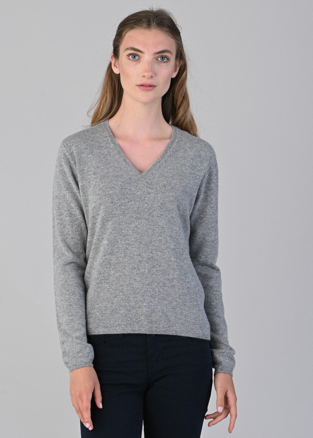 Millie Cashmere Vee Neck - Flannel - 2