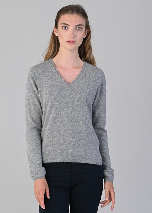 Millie Cashmere Vee Neck - Flannel - 2