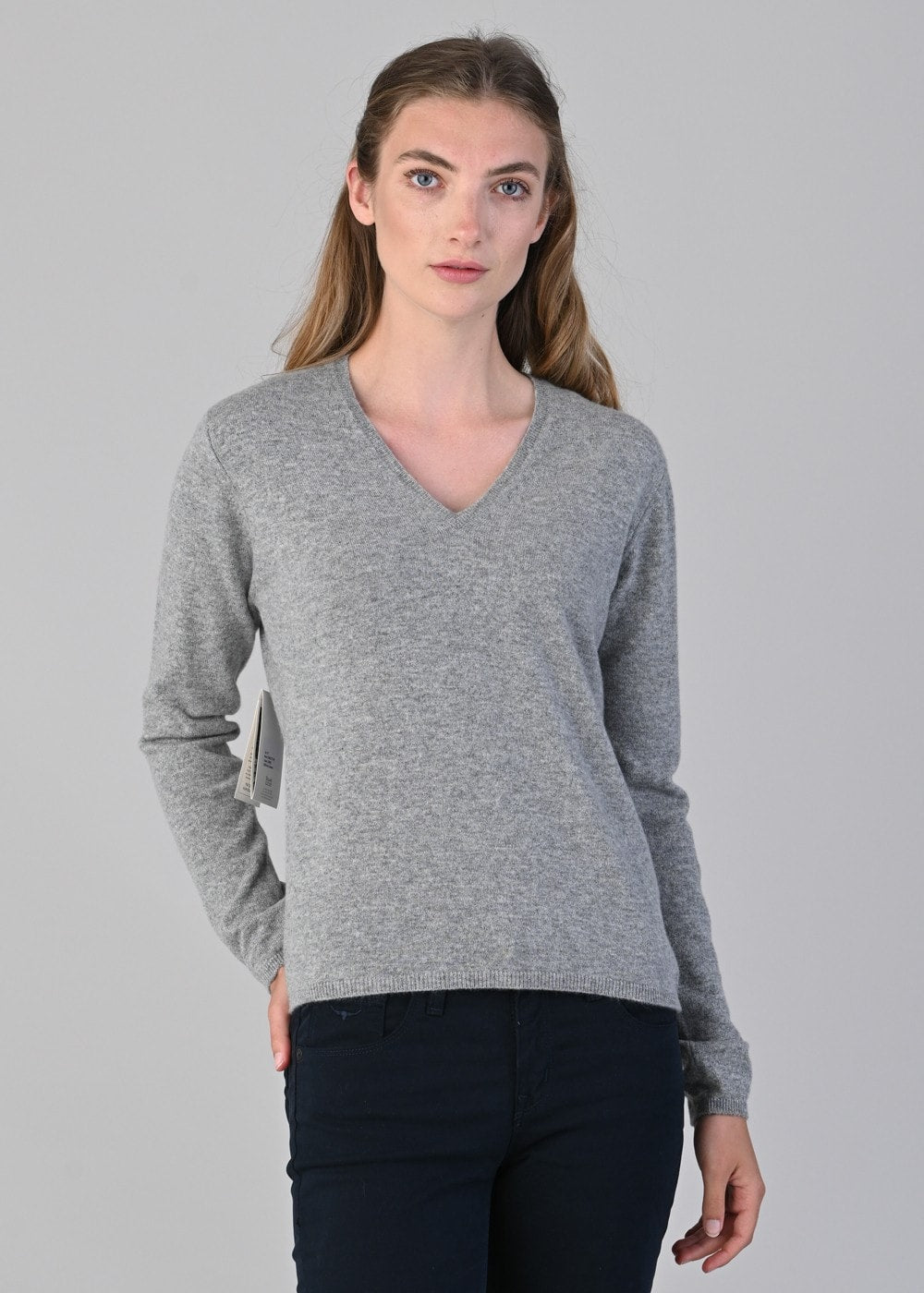 Millie Cashmere Vee Neck - Flannel - 3