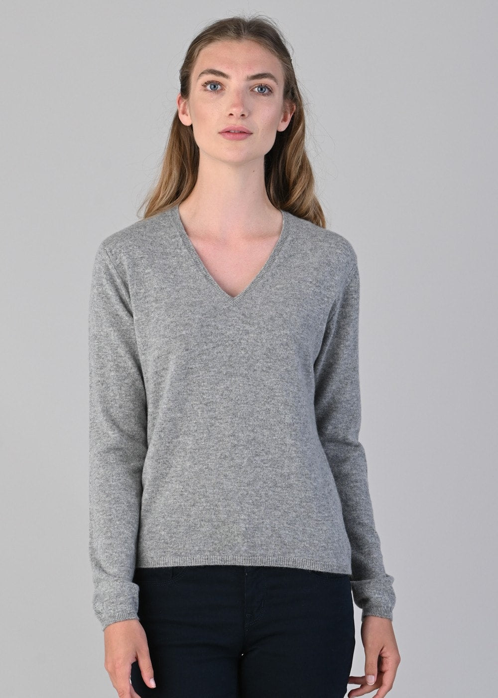 Millie Cashmere Vee Neck - Flannel - 4