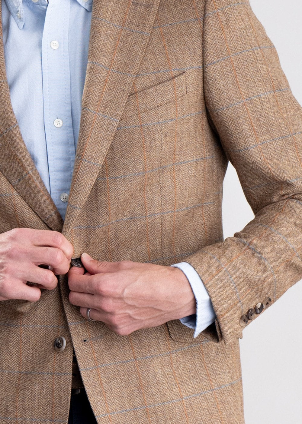 Hexham Tweed Jacket - Camel and Tan Twill with Gold and Blue Check - 4