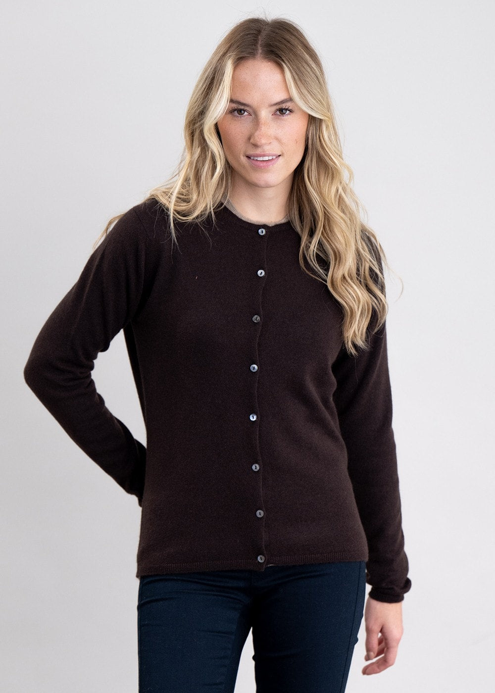 Millie Cashmere High Button Cardigan - Ebony - 2