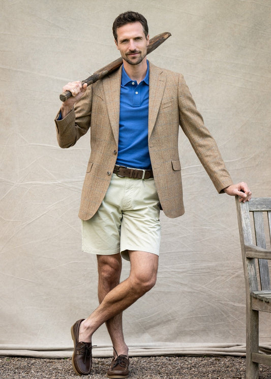 Hexham Tweed Jacket - Camel and Tan Twill with Gold and Blue Check - 2