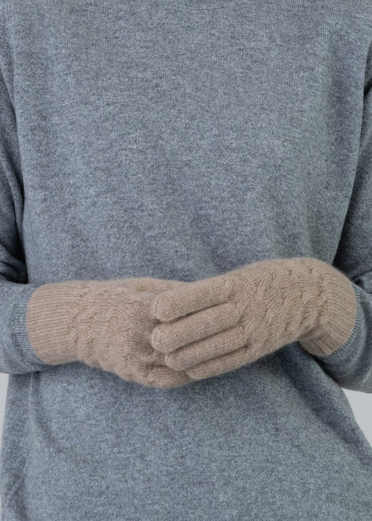 Cashmere Cable Gloves - Dark Natural - 2