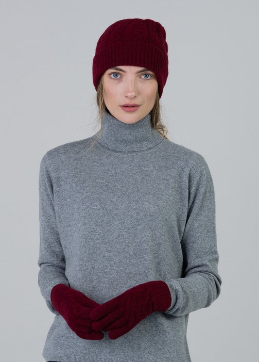 Cashmere Cable Gloves - Claret - 1