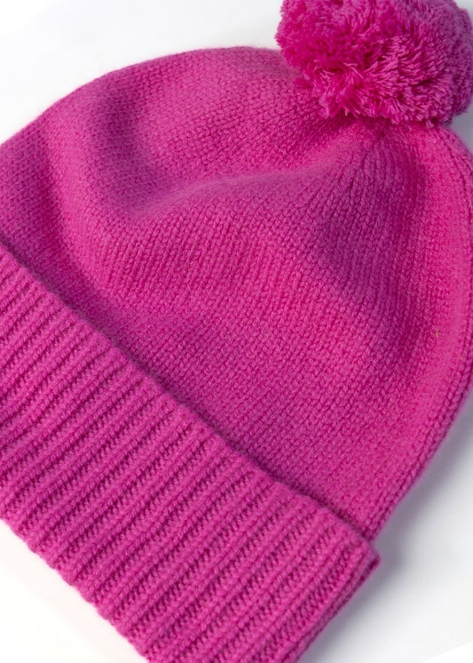 Briar Cashmere Pom Pom Beanie - Neon Rose - 2