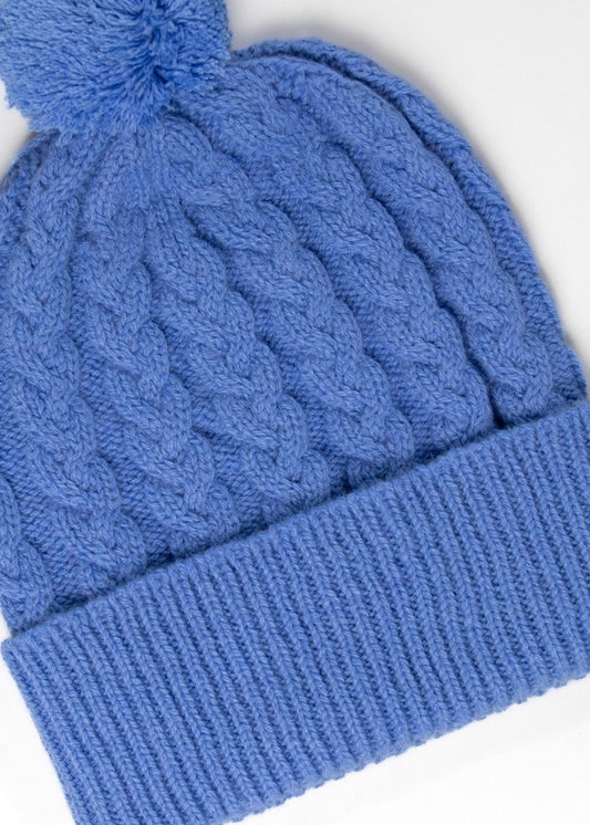 Fliss Lambswool Cable Pom Pom Beanie - Hydrangea - 2